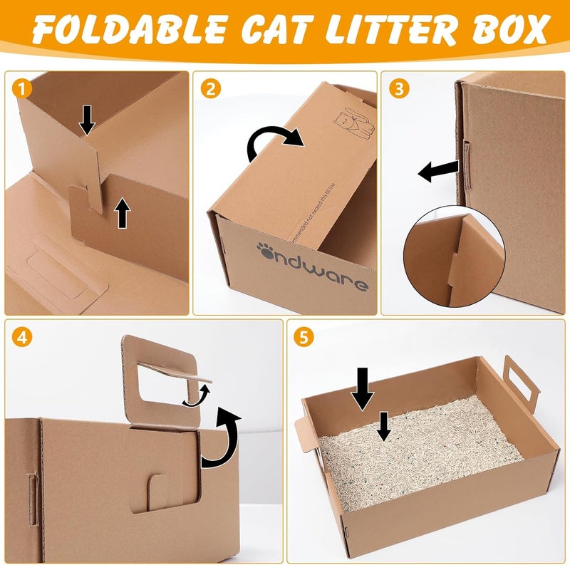 ondware Store 6 PCS Disposable Litter Boxes for Cats, Foldable Cardboard Cat Litter Box, Portable Waterproof Travel Litter Box for Cats（17.5x13.6x5.3 Inch） - Image 5